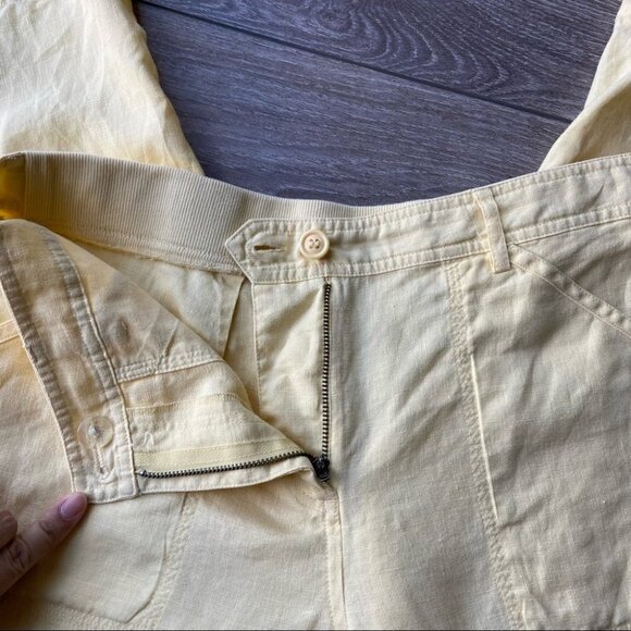 Chico’s Baby  Yellow Pure Linen Cargo Cropped Pants - Picture 8 of 14